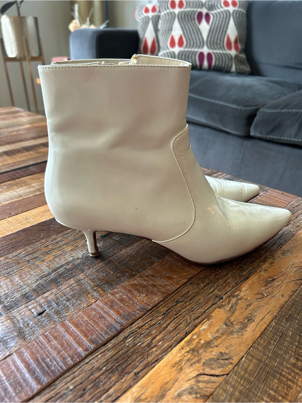 Bettye Muller Patent Leather White Boots